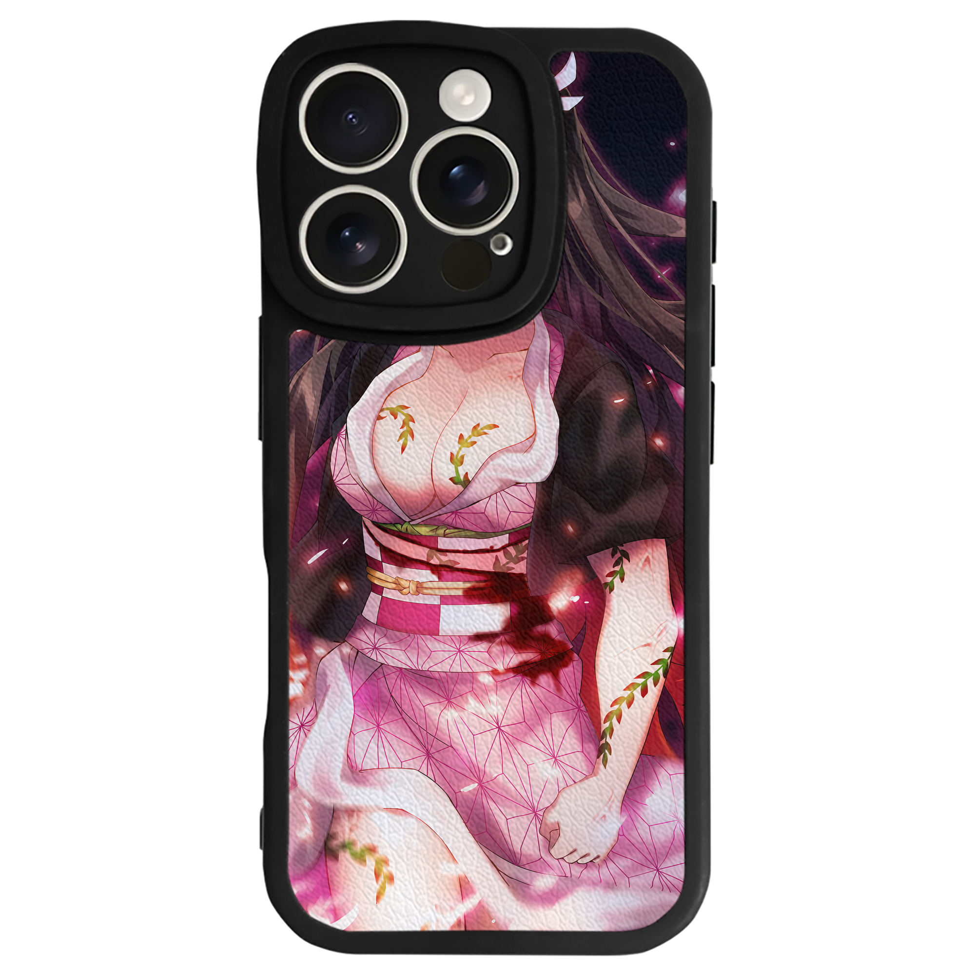 （画像用） 鬼滅の刃（きめつのやいば）竈門 禰󠄀豆子／かまど ねずこ Kamado Nezuko 【iPhone 16シリーズ対応】シリコンスマホケース（レザー調） 材質：シリコン